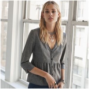 Sézane Leona Wool Blend Button-up Peplum Top